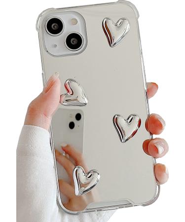 Shinymore iPhone 14 mirror case flexible cute heart soft silicone clear make-up mirror women girl shockproof protect cover case for iPhone 14