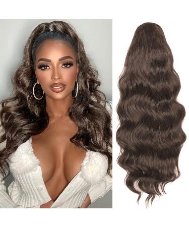 YEESHEDO Brown Long Wavy Ponytail Hair Extension for Women Drawstring Ponytail Hair Extensions Clip in Curly Synthetic Hairpiece 24 Inches