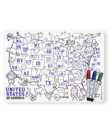 MODERN-TWIST Waterproof  Dishwasher Safe Mark-Mat  Mat & Marker Set  US Map