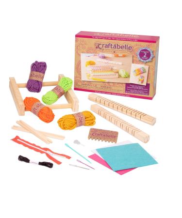 Craftabelle  Wooden Loom Creation Kit  Beginner Knitting Loom Kit  19pc Weaving Set with Yarn and Frame  DIY Craft Kits for Kids Aged 8 Years +