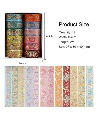 Lychii Washi Tape Set - 12 Rolls Vintage Masking Tape with Gold Foil - Oriental Aesthetic Journaling Supplies for Planner, Bujo & Artistic Projects - Buy Online on SooperMarket.com