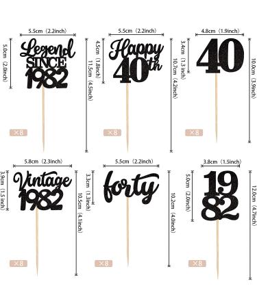 Rsstarxi 48 Pack Black Vintage 1982 Cupcake Toppers - Happy 40th Number 40 Cupcake Picks for 40th Birthday and Anniversary Party Decorations - Buy Online on SooperMarket.com