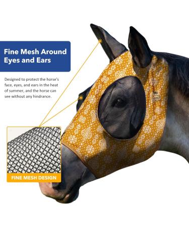 Harrison Howard Super Comfort Stretchy Fly Mask - Large Eye Space UV Protection Ethnic Style Yellow - Perfect for Horses - Buy Online on SooperMarket.com