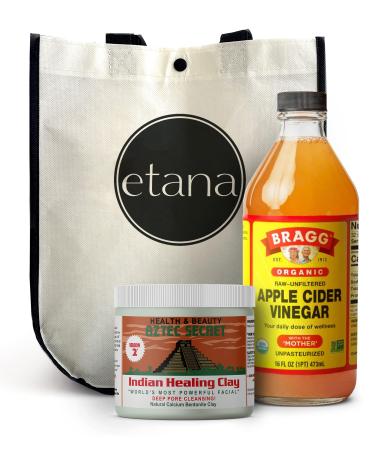 Aztec Clay Premium Reorder Mask Set by Etana Beauty  All-In-One Reorder Kit Includes 1lb Aztec Secret Indian Healing Clay, 16oz Bragg's Apple Cider Vinegar & Tote