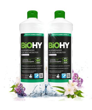 Biohy floor cleaner for wiping robot with fresh spring fragrance (2 x 1 liter) |Cleaning agent concentrate for all wiping robots |Foam arm & strip -free |Sustainable 1: 200 concentrate of fresh spring fragrance 1 l (2 -pack)