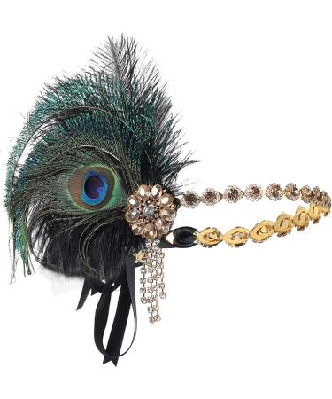 BABEYOND 1920s Feather Headband Peacock Feather Headpiece Vintage 1920s Flapper Headband Feather Crystal Headband Great Gatsby Costume Accessories Roaring 20's Accessories (Black) - Buy Online on SooperMarket.com