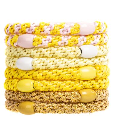 AXEN 8PCS Elastic Hair Tie for Women Girls Cotton Bands Soft Woven Ponytail Holders for Thick Hair and Curly Hair Yellow Series