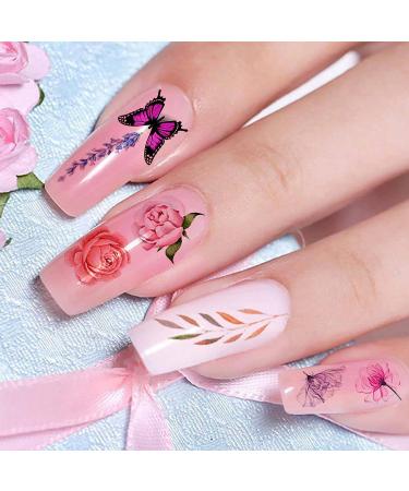 Watercolor Floral and Abstract Nail Stickers - 6 Sheets of Self-adhesive Nail Decals for Women - Flower, Butterfly, and Lady Face Designs - Buy Online on SooperMarket.com