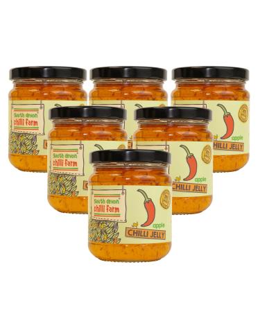 South Devon Chilli Farm | Fresh Apple Chilli Jelly Ideal Condiment for Cheese Meats or Desserts Made with Fresh Chillies - Gluten Free Vegan Friendly 250g Jar - Case of 6
