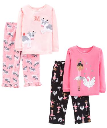 Simple Joys by Carter's Girl's Pajama Set 5 Years Black Ballerina/Light Pink/Pink Cow/Swans