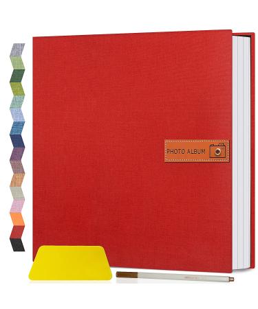 Popotop Large Photo Album Self Adhesive 4x6 5x7 8x10 Scrapbook Album DIY 60 Pages Picture Book,Gifts for Mom,Family Baby and Wedding,with Metal Pen and Plastic Board 11.5"x10.6"60pages Red