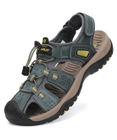FLARUT Men's Sport Sandals Outdoor Hiking Sandals Closed Toe Leather Athletic Lightweight Trail Walking Casual Sandals Water Shoes 11 C-gray
