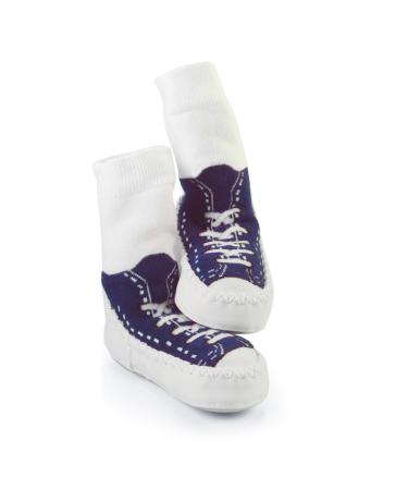 Mocc Ons moccasin washable leather sole slipper socks (12-18 Months Sneaker Navy) 12-18 Months Sneaker Navy