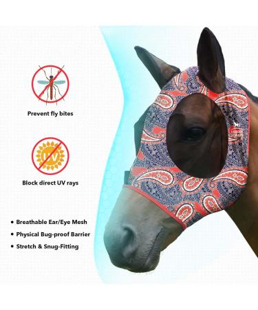 Harrison Howard Super Comfort Stretchy Fly Mask - UV Protection & Breathability - Large Eye Space - Orange Paisley - Medium Cashew Orange - International Shipping Available - Buy Online on SooperMarket.com