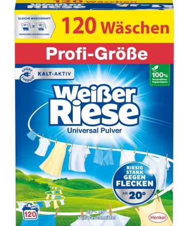 White giant universal powder in professional size (120 washloads) washing powder Large pack for industry & commercial cold-active full detergent looks great against stains from 20 C