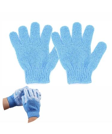 Exfoliating Glove Reusable Blue Exfoliating Mitt Body Exfoliator Scrubber for Bath Shower Dead Skin Cell Remover Bathing Accessories (2pc)