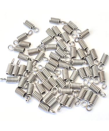 100 pcs 2.0 mm Crimp End Coils with Loop for up to 2mm Leather Cords for Jewelry Closures