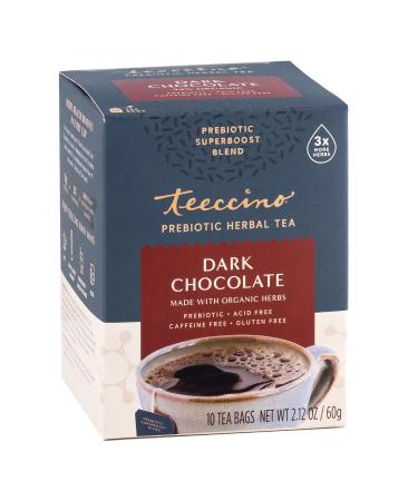 Teeccino Prebiotic Herbal Tea Organic Dark Chocolate Caffeine Free  10 Tea Bags 2.12 oz (60 g)