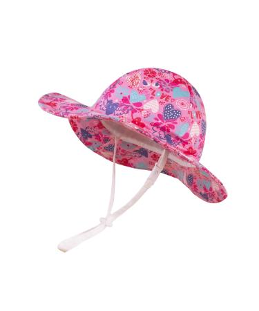LANGZHEN Beach Sun Protection Hat for Baby Girls Adjustable Toddler Kids Hat Wide Brim Summer Play Hat with Chin Strap Love 6-12 Months
