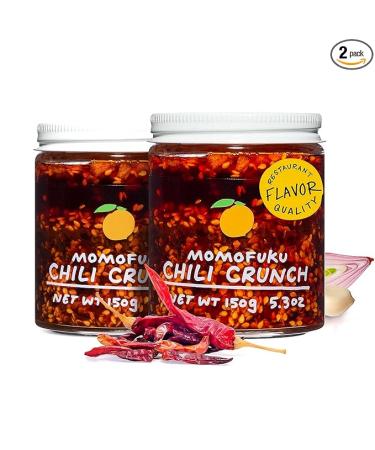 Momofuku Chili Crunch by David Chang 5.3 oz (Pack of 2) Gourmet Spicy Chili Crisp with Crunchy Shallots and Garlic Spicy Chili Oil for Cooking as Sauce or Topping