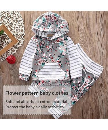 TMEOG Baby Hooded Sweatshirt and Pants Set - Floral Grey (3-6 Months) - Buy Online on SooperMarket.com