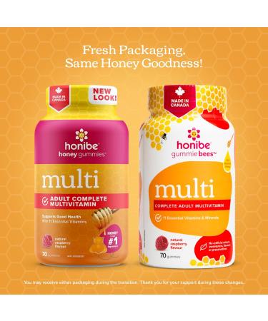 Honibe Complete Adult Multivitamin Gummies | Honey-Based Vitamins Made in Canada | Chewable Gummy Multivitamins for Women or Men | Daily Essential Vitamins and Minerals | Vegetarian Vitamin Gummies | 70 gummies | - Buy Online on SooperMarket.com