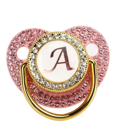 Gold Baby Pacifier Rhinestone Covered Rhinestone Lightweight Pacifier Set for 6-18 Months Baby Home Use (Letter A)