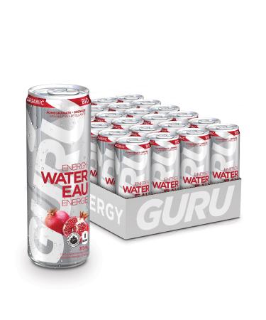 GURU Energy Sparkling Water Mix Pack | 0 Calories | Sugar Free | Certified Organic | 100mg Caffeine | Naturally Sweetened | 355ml (Pack of 24) (24 Pack Pomegranate)
