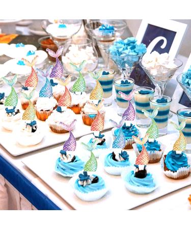 Cyodoos 25Pcs Mermaid Tails Cupcake Toppers Mermaid Tail for Mermaid Party Decoration Baby Shower Party Supplies (two-sided) - Buy Online on SooperMarket.com