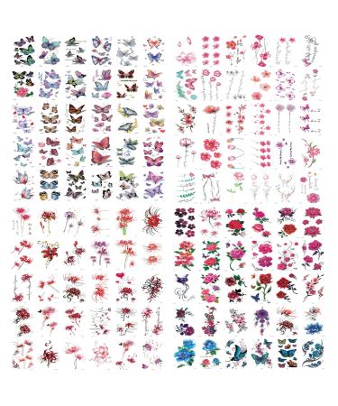 Gireatick 120pcs Temporary Tattoos  Butterfly Flower Temporary Tattoo Stickers  Manjusaka Bana Colorful Stickers for Body Art  Watercolor Rose Peony Peach Blossoms Fake Tattoos for Women Girls Adults