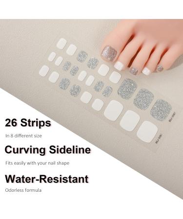 Semi Cured Gel Nail Strips Toenail Wraps Soft Self-Adhesive Gel Pedicure Stickers Salon-Quality Long Lasting Easy to Apply & Remove (Glitter & White) - Buy Online on SooperMarket.com