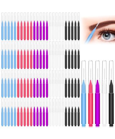 100Pcs Micro Eyebrow Brush  Eyelash Comb Brush with Cap  Multifunctional Brow Lamination Brush Eyebrow Spoolies for Eyebrows  Portable Brow Brushes for Eyebrows Eyelash Extensions Tool  5 Colors