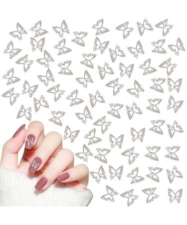 Butterfly Nail Charms 100PCS Hollow 3D Butterfly Nail Art Charms Nail Supplies Metal Butterfly for Women Girls Manicure Design Decoration DIY Crafts (Silver)