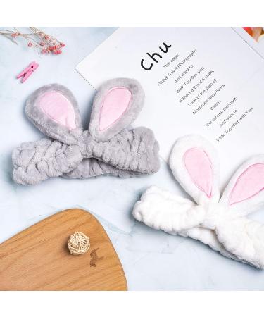 Whaline 4 Pack Easter Rabbit Ear Makeup Headband Set for Women - Coral Fleece Elastic Head Wrap for Party, Beauty Shower - Blue, White, Gray, Purple - Buy Online on SooperMarket.com