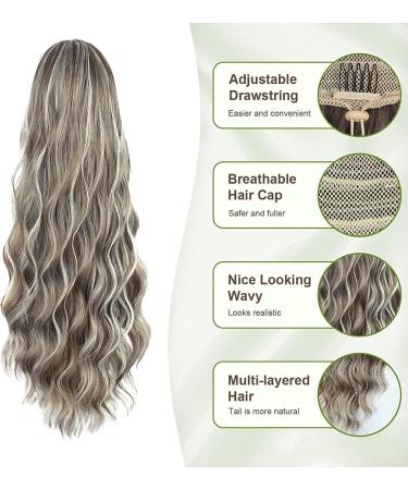 YEESHEDO Long Wavy Drawstring Ponytail Extension 26 Ash Blonde with Platinum Highlights - Buy Online on SooperMarket.com