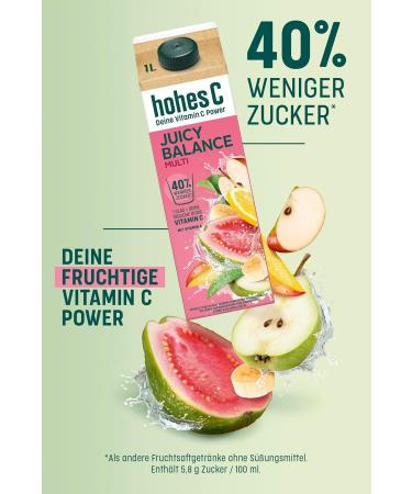 High C Juicy Balance Multi - Low Sugar Vegan Multi-Fruit Juice with Vitamin C | 100% Recyclable 6 x 1L Pack - Shop Internationally - Buy Online on SooperMarket.com