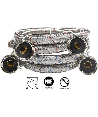 HQRP Premium Stainless Steel Washing Machine Hoses 4-FT (2-Pack) | Burst Proof Red & Blue Striped 4-Foot Straight Hoses - Buy Online on SooperMarket.com