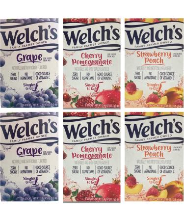 Welchs Singles To Go Variety! Strawberry Peach Cherry Pomegranate & Grape (Pack Of 6) pack