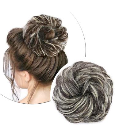 Thick Synthetic Hair Bun Extensions Hairpiece Messy Hair Scrunchies for Women Updo ponytail Extensions - Medium Brown mix Bleach Blonde Hairpiece 45g 45 g Medium Brown-Bleach Blond
