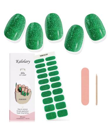 Kalolary Gel Nail Polish Strips Semi Cured Nail Gel Art Sticker Waterproof Full Nail Wraps Decal Sets with Nail File and Stick for Women Girls Nail Art Decor (UV/LED Lamp Required) (Shiny Green)