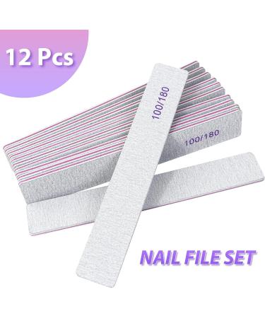 Sularpek 12 PCS Professional Nail Files Buffers | Double Sided 100/180 Grit Emery Boards | Washable Nail Files for Acrylic Nails - Buy Online on SooperMarket.com
