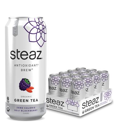 Steaz Organic Zero Calorie Iced Green Tea Antioxidant Brew, 16 OZ (Pack of 12)(Zero Calorie Goji Blackberry)