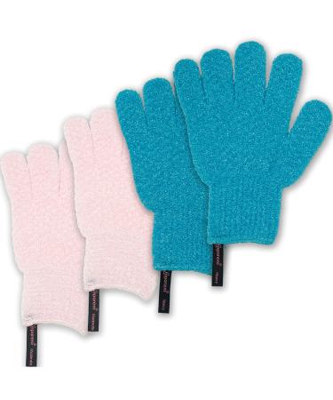 Exfoliating Glove - Body Scrubber for Spa  Exfoliating Mitt  Exfoliating Body Scrub Gloves  Exfoliating Gloves with Hanging Loop  Exfoliator Bath Scrub for Men and Women (Emerald Green+Pale Pink)