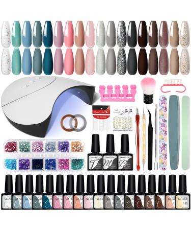 VANREESA Gel Nail Polish Kit  18 Colors Polish Gel Set with 36W U V LED Nail Lamp Gel Polish and Manicure Nail Art Tools Set Gel Nail Kit Starter Gift Kit for Women Blue