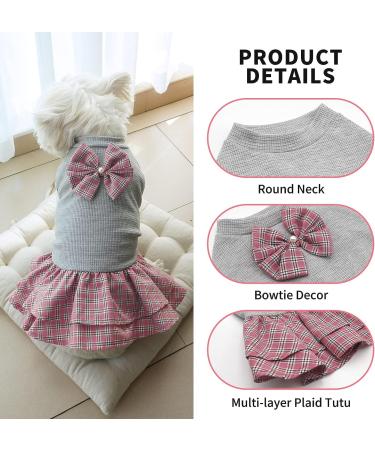 KYEESE Plaid Dog Dress with Bowknot | Lightweight Pet Apparel for Small Dogs & Cats | Grey | M Medium - Buy Online on SooperMarket.com