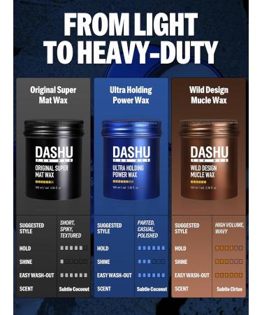 DASHU Ultra Holding Power Men Hair Wax | Strong Hold & Long Lasting Edge Control | Collagen & Argan Oil | No Shine No Flaking No Residue | 3pcs 3.38 fl oz - Buy Online on SooperMarket.com