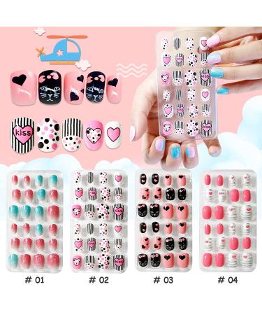 Kalolary Kids False Nail Kit - 288PCS Candy Pattern Full Cover Nails with Adhesive Tabs | Children's Day Gift for Little Girls Nail Art - Buy Online on SooperMarket.com