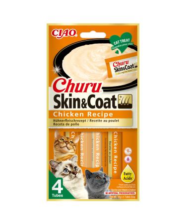 Ciao Churu Skin & Coat by INABA Cat Treat - Chicken - 1 Pack (4 x 14g total) / Soft & Creamy Cat Treat Delicious & Healthy Snack Pur e Food Topper Natural Grain Free Chicken 14 g (Pack of 4)