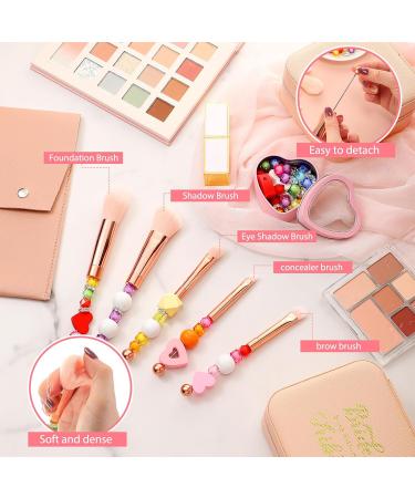5 Piece Beadable Makeup Brush Kit - Metal Handle Cosmetic Brushes with Travel Bag - Perfect Gift for Weddings Bridal Showers & Parties - Buy Online on SooperMarket.com