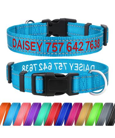Tagme personalized dog collar for small dog with embroidered reflective nylon dog collar with pet name & telephone number sky blue s s (1 Pack) sky blue